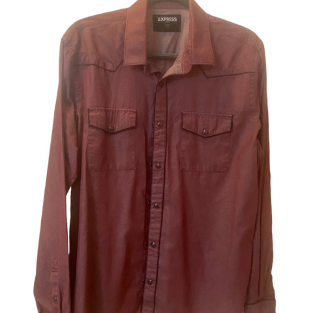 Express Women's Burgundy Button-Up Shirt